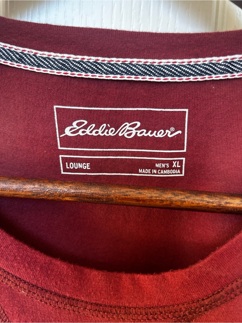 Eddie Bauer Men's Lounge Tee - Burgundy with Contrast Stitching